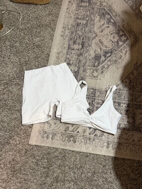 Abercrombie & Fitch White Active Set - High Waist Shorts & V-Neck Sports Bra